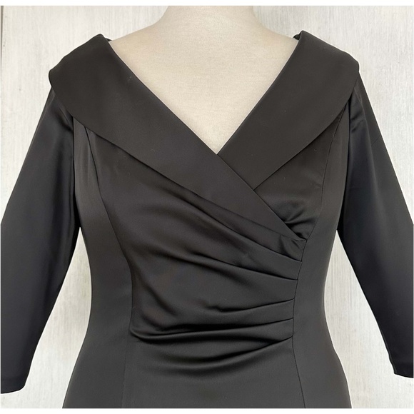 Kay Unger SZ 10 Black Satin Portrait Shawl Collar Half Sleeve Cocktail Dress EUC - Picture 5 of 9